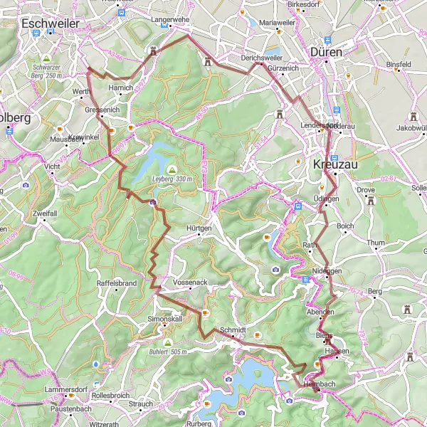 Map miniature of "Eifel Gravel Adventure" cycling inspiration in Köln, Germany. Generated by Tarmacs.app cycling route planner