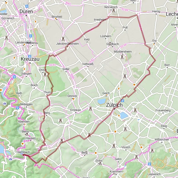 Map miniature of "Gravel Cycling Adventure in Heimbach" cycling inspiration in Köln, Germany. Generated by Tarmacs.app cycling route planner