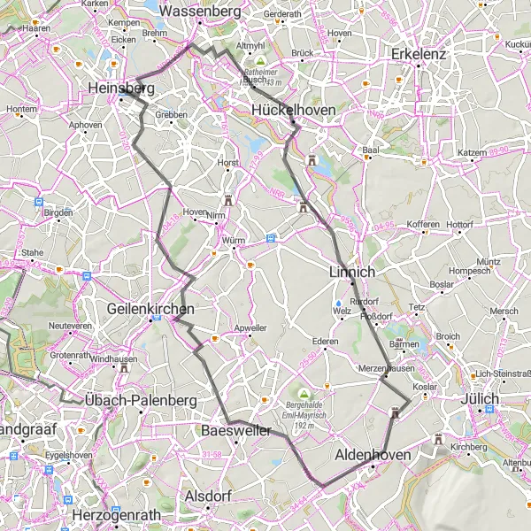 Karten-Miniaturansicht der Radinspiration "Rund um Heinsberg - Kleine Hügel und idyllische Dörfer" in Köln, Germany. Erstellt vom Tarmacs.app-Routenplaner für Radtouren