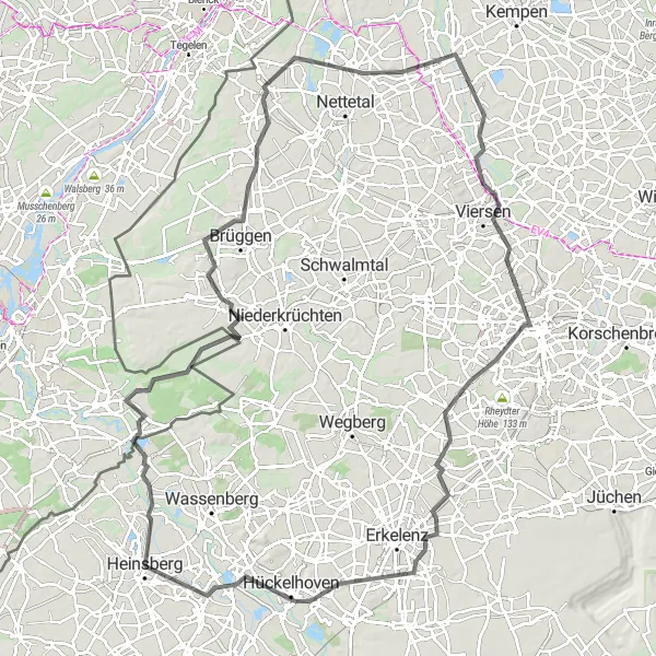 Map miniature of "Scenic Route Through Mönchengladbach" cycling inspiration in Köln, Germany. Generated by Tarmacs.app cycling route planner