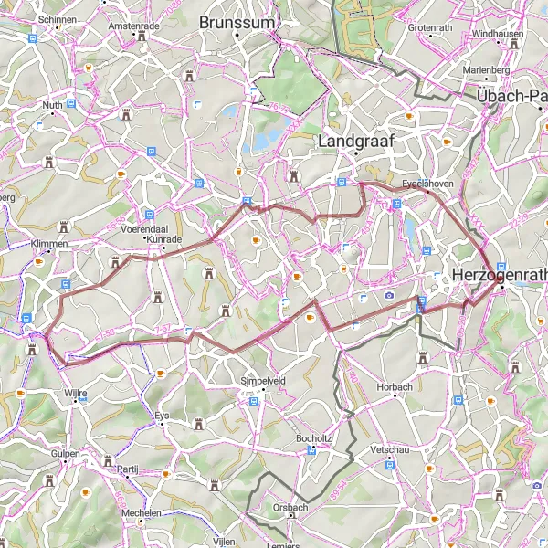 Map miniature of "Herzogenrath Gravel Ride to Eygelshoven" cycling inspiration in Köln, Germany. Generated by Tarmacs.app cycling route planner