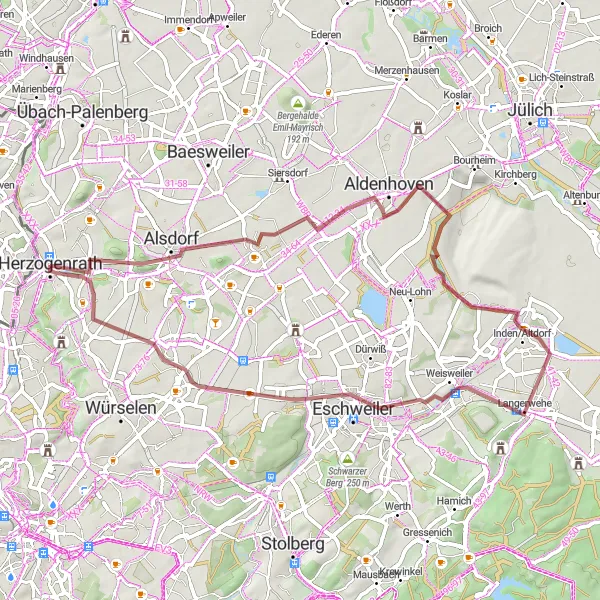 Map miniature of "Gravel route through Zopper Hof and Anna II" cycling inspiration in Köln, Germany. Generated by Tarmacs.app cycling route planner