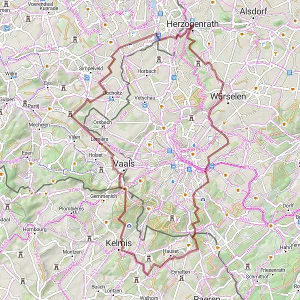 Map miniature of "Gravel Adventure to Vaalserberg" cycling inspiration in Köln, Germany. Generated by Tarmacs.app cycling route planner