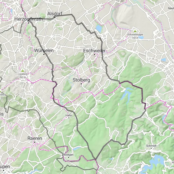 Karten-Miniaturansicht der Radinspiration "Herausfordernde Road-Tour durch die Natur um Herzogenrath" in Köln, Germany. Erstellt vom Tarmacs.app-Routenplaner für Radtouren