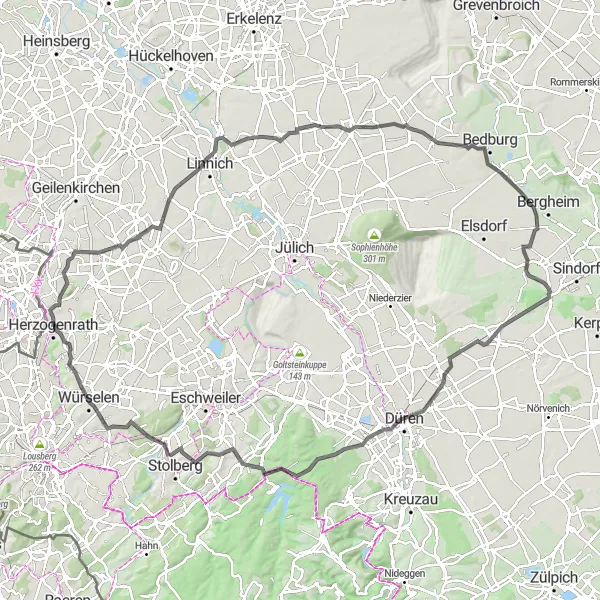 Map miniature of "Herzogenrath to Gressenich Loop" cycling inspiration in Köln, Germany. Generated by Tarmacs.app cycling route planner