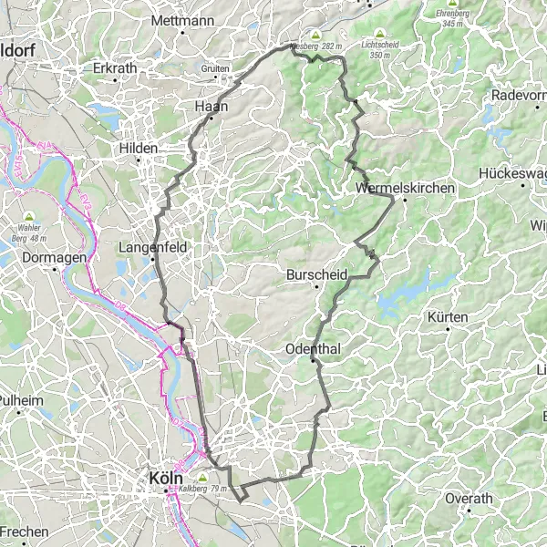 Karten-Miniaturansicht der Radinspiration "Bayer-Kreuz und Burggrafenberg Rundweg" in Köln, Germany. Erstellt vom Tarmacs.app-Routenplaner für Radtouren