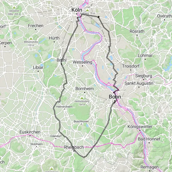 Map miniature of "Röttgen Loop" cycling inspiration in Köln, Germany. Generated by Tarmacs.app cycling route planner