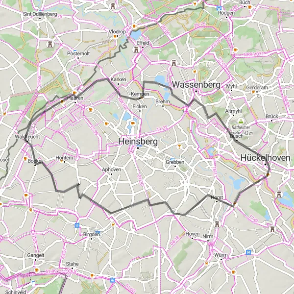 Map miniature of "Porselen and Millicher Halde Loop" cycling inspiration in Köln, Germany. Generated by Tarmacs.app cycling route planner