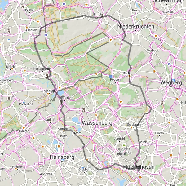 Map miniature of "Millicher Halde and Kempen Road Cycling Adventure" cycling inspiration in Köln, Germany. Generated by Tarmacs.app cycling route planner