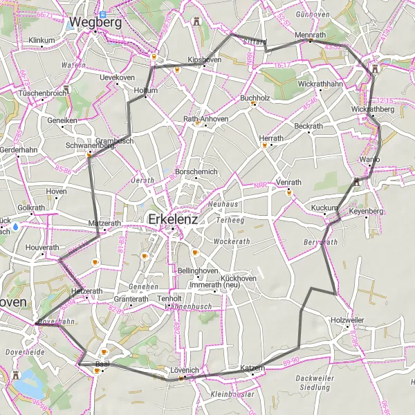 Map miniature of "The Countryside Loop" cycling inspiration in Köln, Germany. Generated by Tarmacs.app cycling route planner