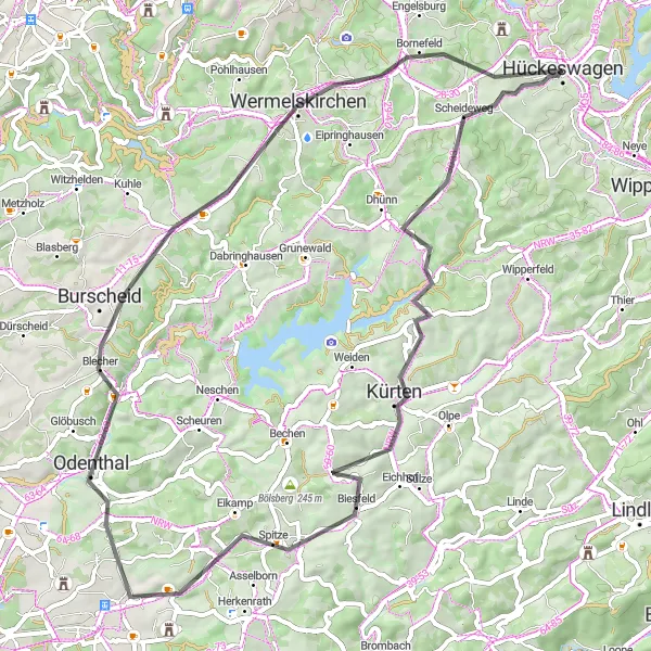 Map miniature of "The Road Adventure" cycling inspiration in Köln, Germany. Generated by Tarmacs.app cycling route planner