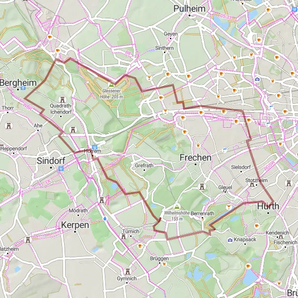 Karten-Miniaturansicht der Radinspiration "Horrem und Marsdorf Gravel-Tour" in Köln, Germany. Erstellt vom Tarmacs.app-Routenplaner für Radtouren
