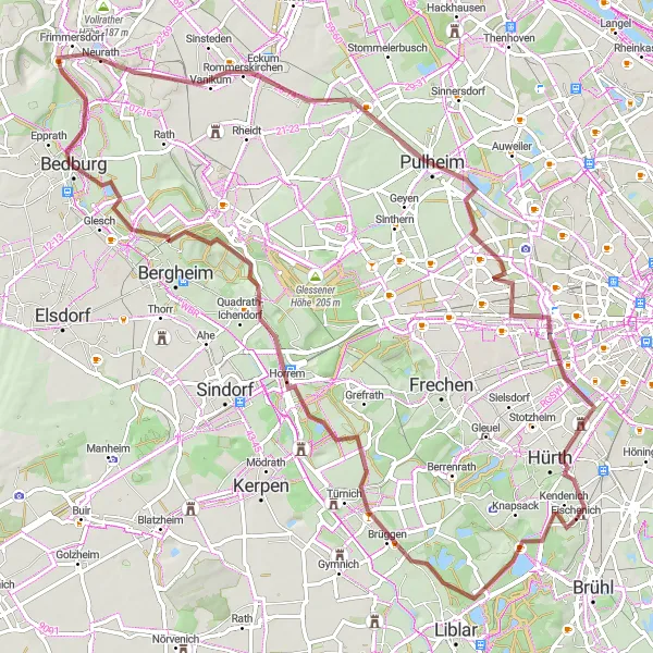 Karten-Miniaturansicht der Radinspiration "Gravelrunde durch das Kölner Umland" in Köln, Germany. Erstellt vom Tarmacs.app-Routenplaner für Radtouren