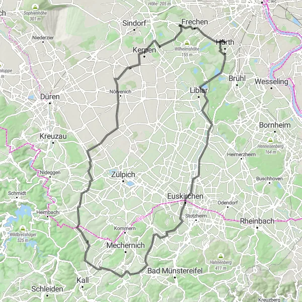 Karten-Miniaturansicht der Radinspiration "Eifeler Höhenrausch" in Köln, Germany. Erstellt vom Tarmacs.app-Routenplaner für Radtouren