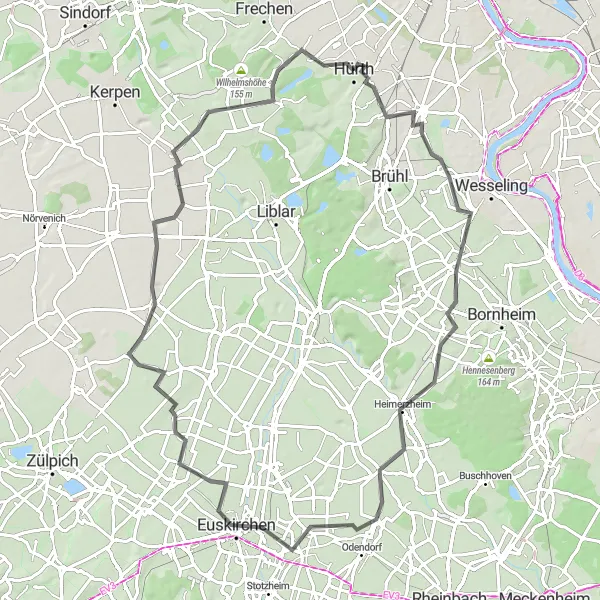 Karten-Miniaturansicht der Radinspiration "Erp und Gymnich Radtour" in Köln, Germany. Erstellt vom Tarmacs.app-Routenplaner für Radtouren