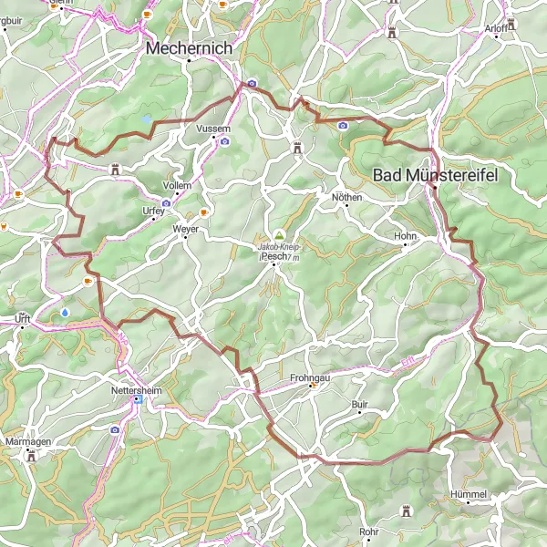 Karten-Miniaturansicht der Radinspiration "Kall und Umgebung - Entdecken Sie das ländliche Eifelgebiet auf Schotterstraßen" in Köln, Germany. Erstellt vom Tarmacs.app-Routenplaner für Radtouren