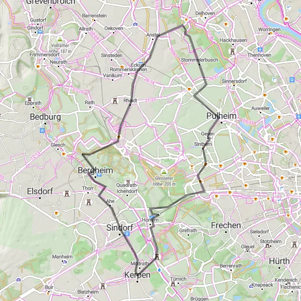 Map miniature of "Bergheim Circuit" cycling inspiration in Köln, Germany. Generated by Tarmacs.app cycling route planner