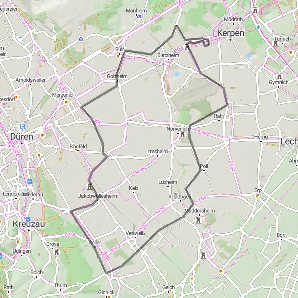 Map miniature of "Kerpen Circular Route" cycling inspiration in Köln, Germany. Generated by Tarmacs.app cycling route planner