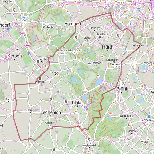 Map miniature of "Gravel Adventure" cycling inspiration in Köln, Germany. Generated by Tarmacs.app cycling route planner