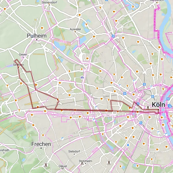 Map miniature of "Scenic Gravel Route" cycling inspiration in Köln, Germany. Generated by Tarmacs.app cycling route planner