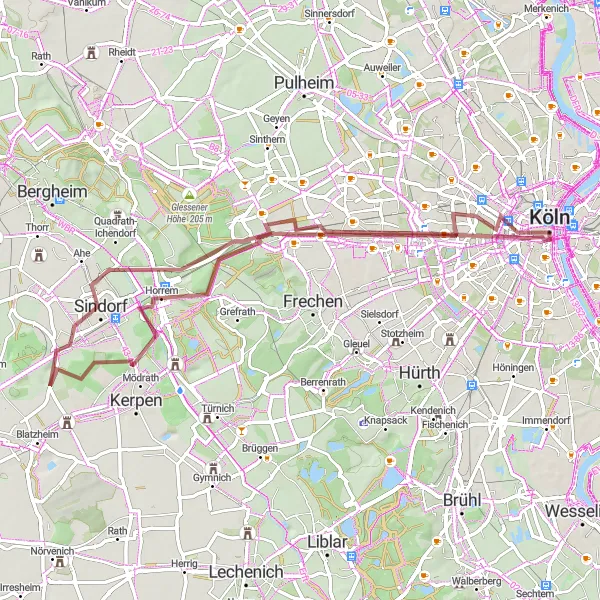 Karten-Miniaturansicht der Radinspiration "Gravel-Abenteuer rund um Köln II" in Köln, Germany. Erstellt vom Tarmacs.app-Routenplaner für Radtouren