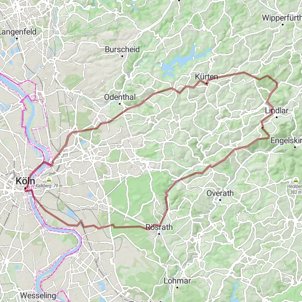 Map miniature of "Gravel Adventure" cycling inspiration in Köln, Germany. Generated by Tarmacs.app cycling route planner