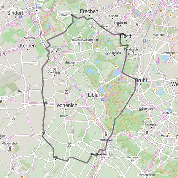 Map miniature of "Brühl Loop" cycling inspiration in Köln, Germany. Generated by Tarmacs.app cycling route planner