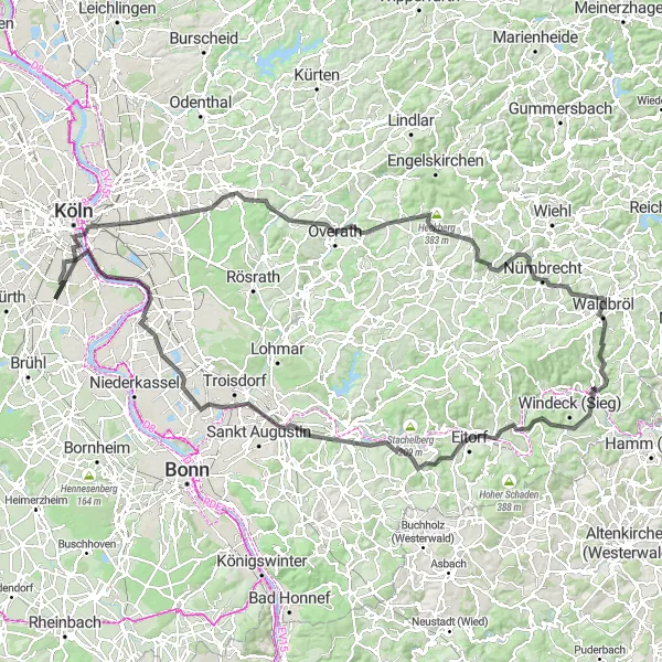 Map miniature of "Rheinblick Loop" cycling inspiration in Köln, Germany. Generated by Tarmacs.app cycling route planner