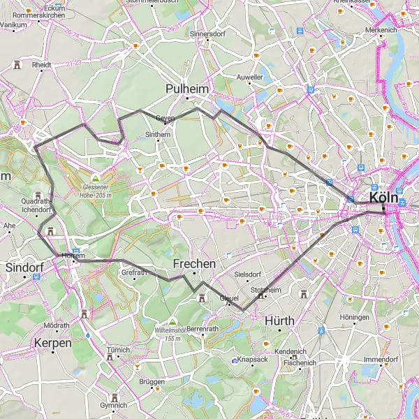 Karten-Miniaturansicht der Radinspiration "Countryside Cruise" in Köln, Germany. Erstellt vom Tarmacs.app-Routenplaner für Radtouren