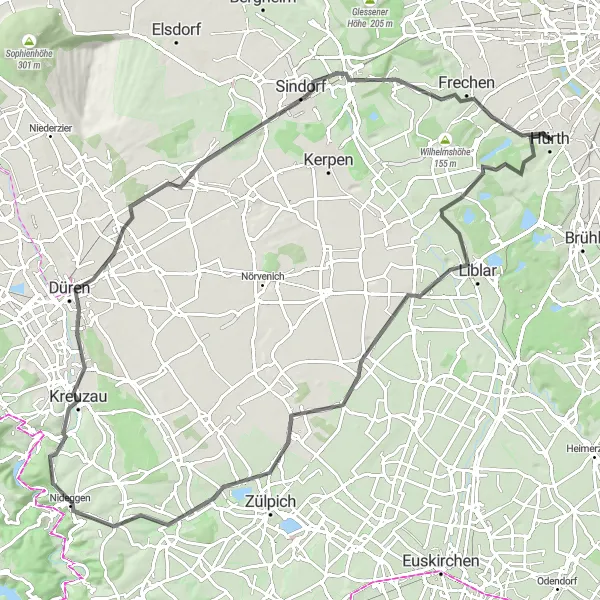 Map miniature of "Castles and Countryside" cycling inspiration in Köln, Germany. Generated by Tarmacs.app cycling route planner