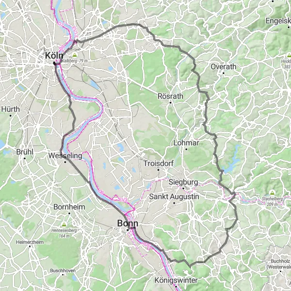 Map miniature of "Köln to Wahlscheid Loop" cycling inspiration in Köln, Germany. Generated by Tarmacs.app cycling route planner