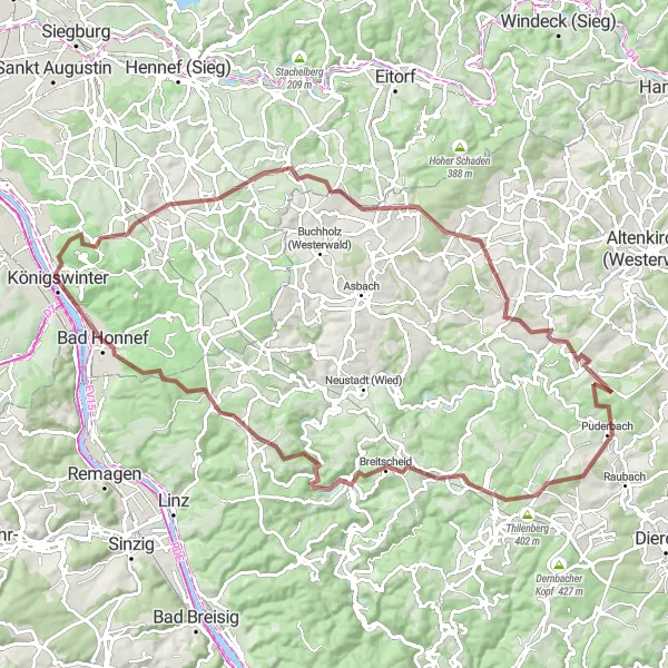 Map miniature of "Königswinter to Schloß Drachenburg Gravel Route" cycling inspiration in Köln, Germany. Generated by Tarmacs.app cycling route planner