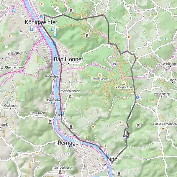 Map miniature of "Picturesque Road Cycling Tour with Historical Landmarks" cycling inspiration in Köln, Germany. Generated by Tarmacs.app cycling route planner