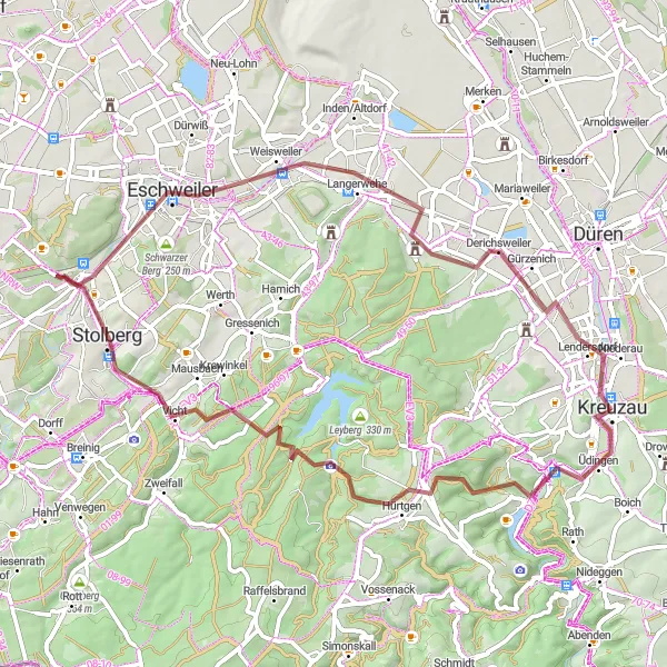 Map miniature of "The Eifel Gravel Adventure" cycling inspiration in Köln, Germany. Generated by Tarmacs.app cycling route planner