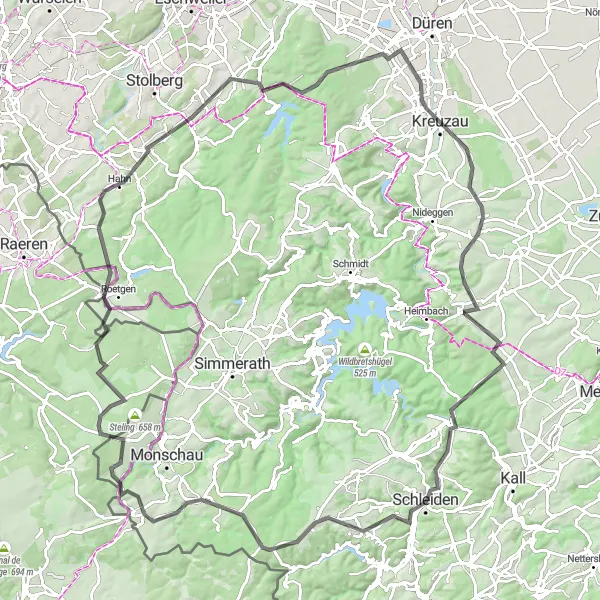 Map miniature of "Kreuzau to Hergarten Loop" cycling inspiration in Köln, Germany. Generated by Tarmacs.app cycling route planner