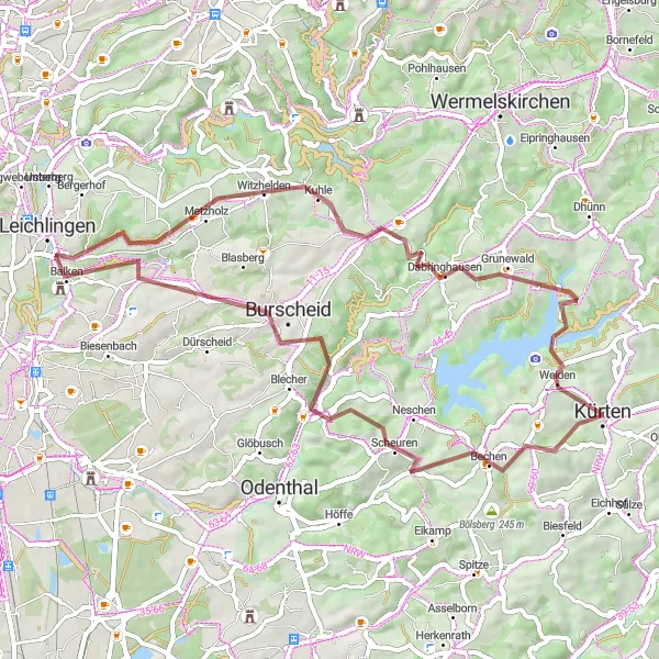 Map miniature of "Mountain Adventure Tour" cycling inspiration in Köln, Germany. Generated by Tarmacs.app cycling route planner