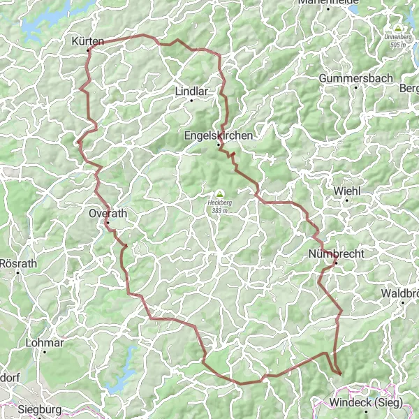 Map miniature of "Forests and Hills Gravel Adventure" cycling inspiration in Köln, Germany. Generated by Tarmacs.app cycling route planner