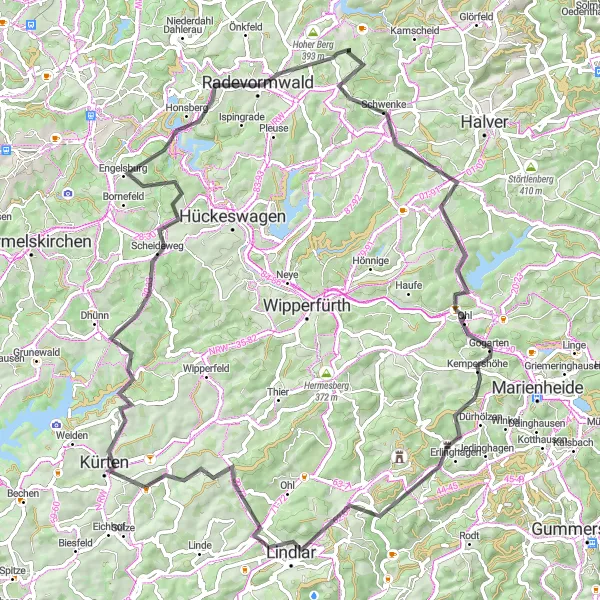 Karten-Miniaturansicht der Radinspiration "Bergische Landstraßen-Erkundung" in Köln, Germany. Erstellt vom Tarmacs.app-Routenplaner für Radtouren