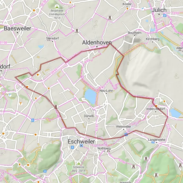 Map miniature of "Langerwehe Gravel Adventure" cycling inspiration in Köln, Germany. Generated by Tarmacs.app cycling route planner