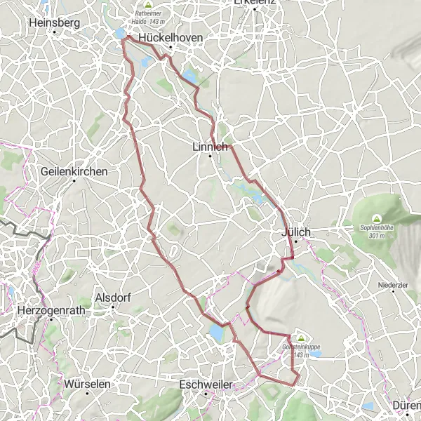 Map miniature of "Langerwehe Gravel Loop" cycling inspiration in Köln, Germany. Generated by Tarmacs.app cycling route planner