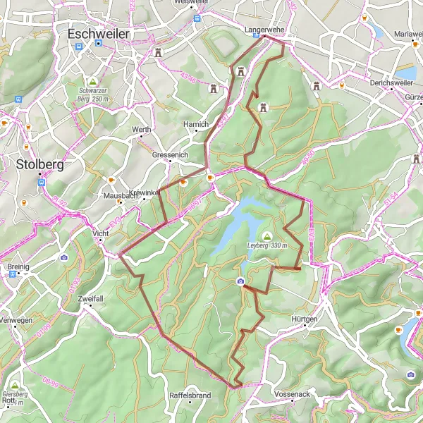 Map miniature of "Langerwehe Rondsberg Gravel Ride" cycling inspiration in Köln, Germany. Generated by Tarmacs.app cycling route planner