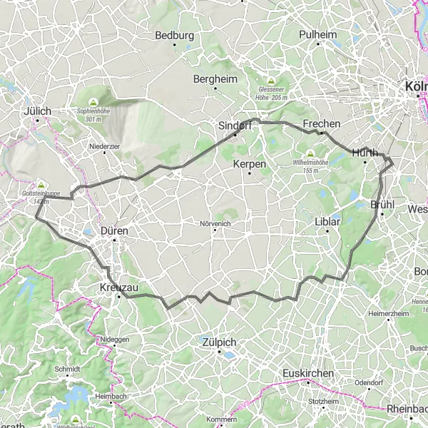 Map miniature of "Scenic Road Tour to Vettweiß" cycling inspiration in Köln, Germany. Generated by Tarmacs.app cycling route planner