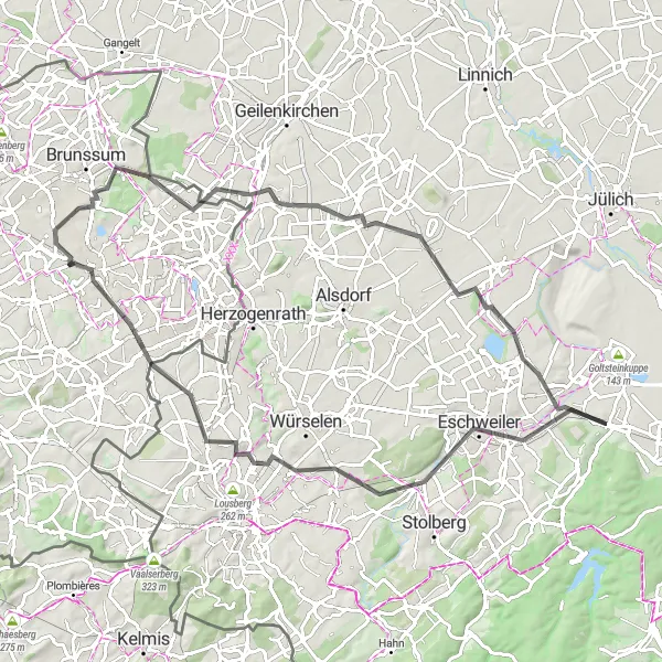 Map miniature of "Langerwehe Road Loop" cycling inspiration in Köln, Germany. Generated by Tarmacs.app cycling route planner