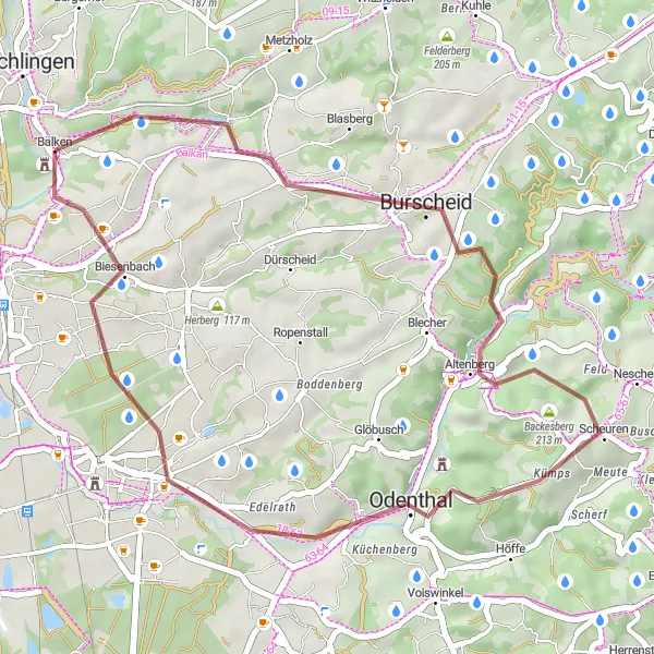 Karten-Miniaturansicht der Radinspiration "Gravel Tour durch das Bergische Land" in Köln, Germany. Erstellt vom Tarmacs.app-Routenplaner für Radtouren