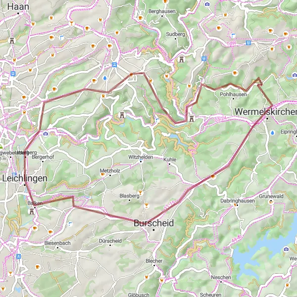 Karten-Miniaturansicht der Radinspiration "Bergische Gravel Challenge" in Köln, Germany. Erstellt vom Tarmacs.app-Routenplaner für Radtouren