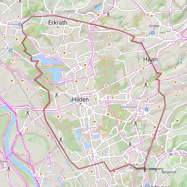 Map miniature of "Gravel Route - Wenzelnberg to Löhdorf" cycling inspiration in Köln, Germany. Generated by Tarmacs.app cycling route planner