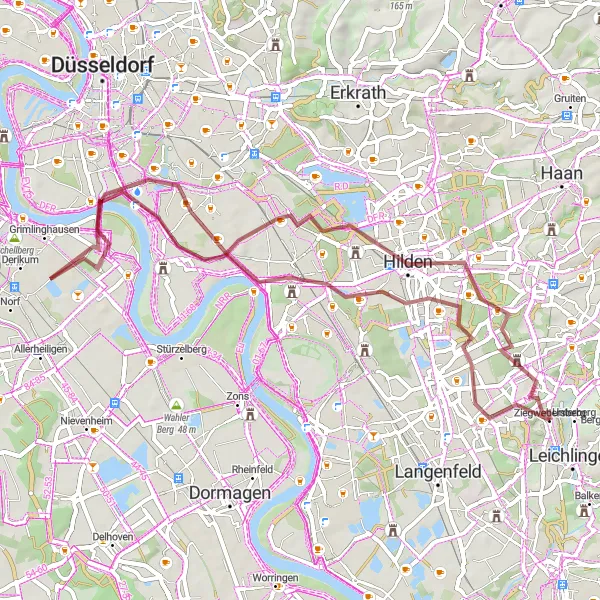 Karten-Miniaturansicht der Radinspiration "Fahrradtour durch Benrath und Umgebung" in Köln, Germany. Erstellt vom Tarmacs.app-Routenplaner für Radtouren