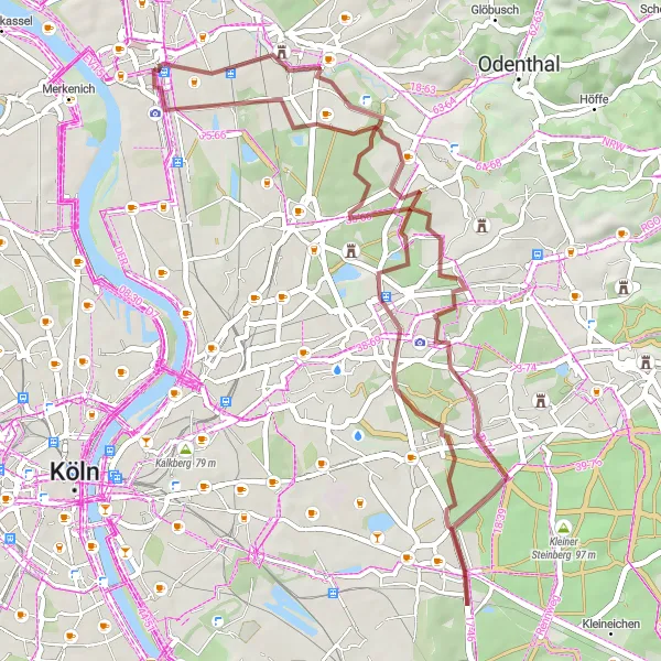 Karten-Miniaturansicht der Radinspiration "Graveltour um Leverkusen" in Köln, Germany. Erstellt vom Tarmacs.app-Routenplaner für Radtouren