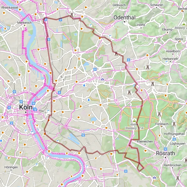 Karten-Miniaturansicht der Radinspiration "Paffrath & Monte Troodelöh Tour" in Köln, Germany. Erstellt vom Tarmacs.app-Routenplaner für Radtouren