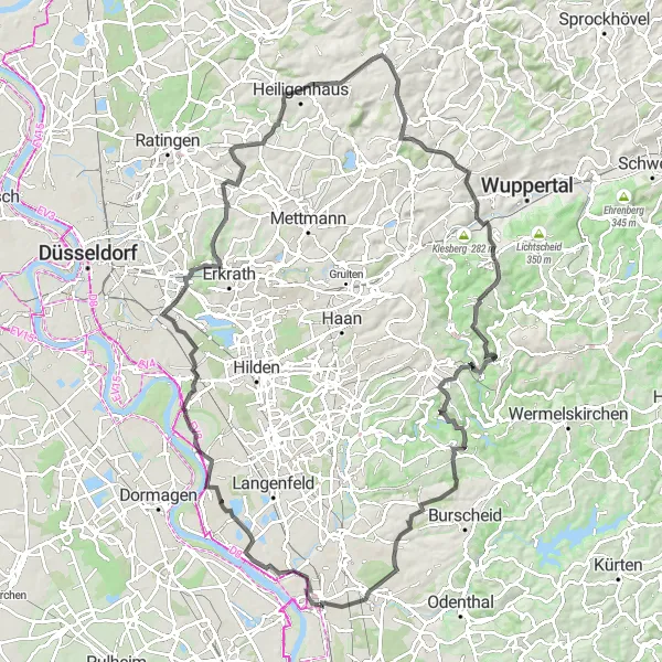 Karten-Miniaturansicht der Radinspiration "Blick auf Flugfeld & Witzhelden Rundfahrt" in Köln, Germany. Erstellt vom Tarmacs.app-Routenplaner für Radtouren